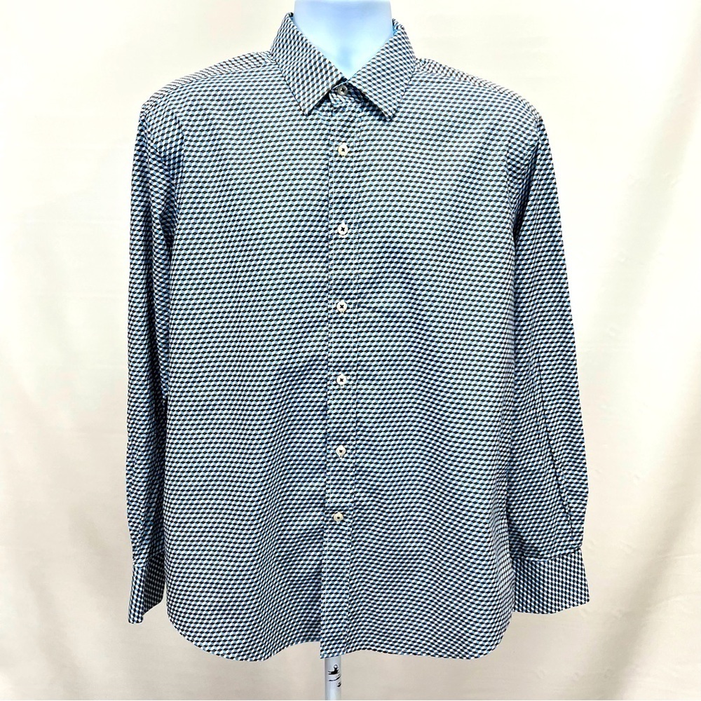 QUIETI Men’s‎ cube print long sleeve button down shirt size L